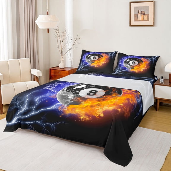 Homewish Billiards Bed Sheets,Ball Sport Game King Sheets,Black Orange Sheet Set For Teens,Luxury Bedroom Decor,4-Piece