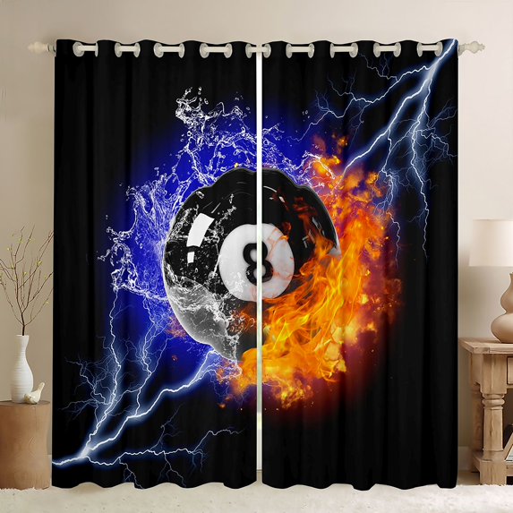 Homewish Billiards Curtains Pack of 2 (42x84 Each),Ball Sport Game Curtains Blackout,Black Orange Bedroom Curtains For Teens,Luxury Bedroom Decor