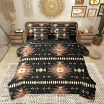 Homewish Black Brown Aztec Twin Bedding Sets 7-Piece, Bohemian Geometric Bedding Comforter Set, Rustic Lodge Cabin Farmhouse Sheet Sets, Lightweight Room Decor