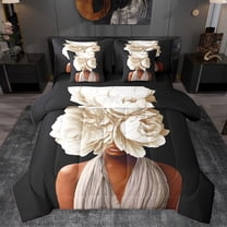 Homewish Black Girl 7-Piece Twin Bedding Sets For Teens Female Adults,Chic Flowers Bedding Comforter Set,Fashion Modern Breathable Sheet Sets,Lightweight Room Decor,Reversible