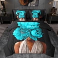 thumbnail image 1 of Homewish Black Girl 7 Pieces Bedding Comforter Set For Girls,Teal Flower Full Bedding Set Lightweight,Exotic Style Fitted Sheet Flat Sheet,Luxury Bedroom Decor,Reversible, 1 of 8