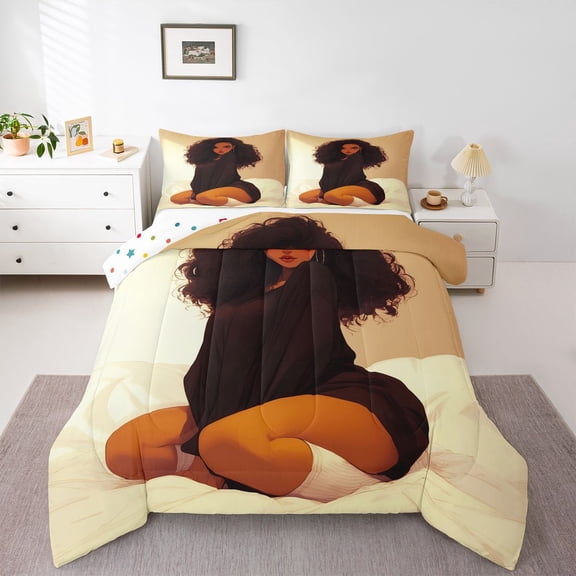 Homewish Black Girl Bedding Comforter Set 2pcs for Teens Female Girls,Dreamy Princess Twin Comforter Sets Microfiber,Black Brown Breathable Bedding Set,Uper Cozy Room Decor,Reversible