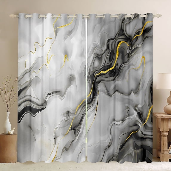 Homewish Black Gold Marble Blackout Curtains Set of 2 (52x84 Each),Classic Contemporary Curtain
