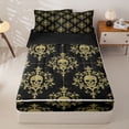 thumbnail image 1 of Homewish Black Gold Skull Damask Zipper Queen Comforter Set with Fitted Sheet and 2 Pillowcases,Happy Halloween Zipper Bedding Set,Black Reversible,4pcs, 1 of 8