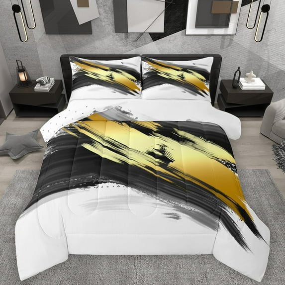 Homewish Black Golden Splash 2pcs Bedding Comforter Set For Teens Boys Girls,Abstract Graffiti Twin Comforter Sets,Vintage Aesthetic Breathable Bedding Set,Luxury Bedroom Decor,Reversible