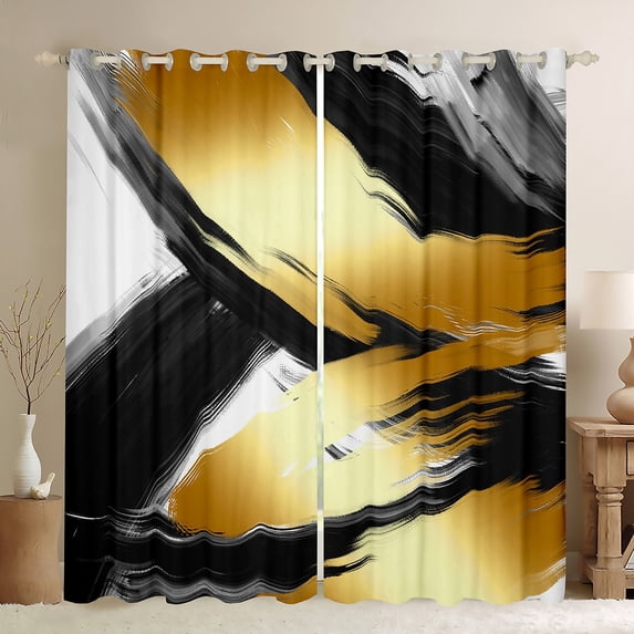 Homewish Black Golden Splash Curtains Pack of 2 (42x84 Each) For Teens Boys Girls,Abstract Graffiti Curtains Blackout,Vintage Aesthetic Bedroom Curtains,Luxury Bedroom Decor
