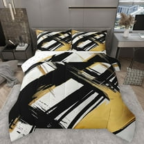 Homewish Black Golden Stripes Lines Bedding Comforter Set 2pcs for Female Men Adults,Vintage Aesthetic Twin Comforter Sets Microfiber,Geometric Theme Breathable Bedding Set,Luxury Bedroom Decor