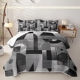 thumbnail image 1 of Homewish Black Gray Geometric Quilt King,Abstract Aesthetic King Coverlet Set,3 Pieces, 1 of 7