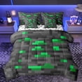 thumbnail image 1 of Homewish Black Green Abstract Bedding Comforter Set 7pcs for Boys, Building Gamers King Bedding Sets, Pixelate Miner Reversible Bed Sheets, Microfiber Bedroom Decor, 1 of 7