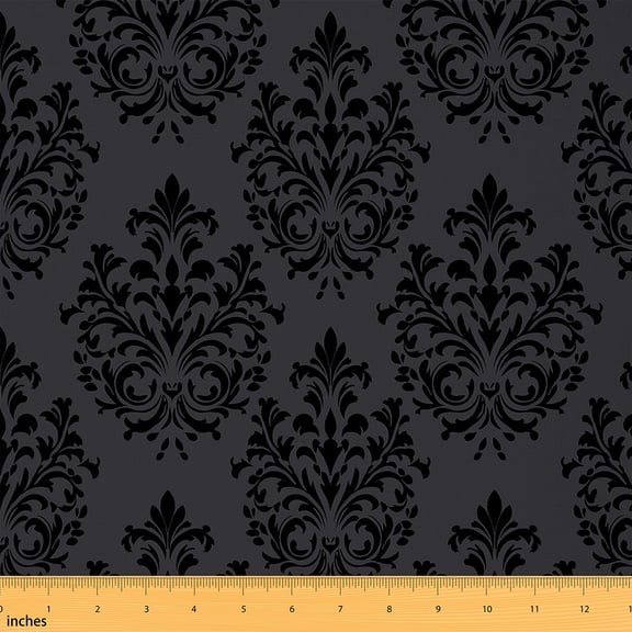 Homewish Black Grey Damask Fabric by the Yard 1 Yard, Tribal Mandala Flower Floral Room Decor Fabric by the Yard, Teens Adult Female Sewing Fabric, Luxury Bedroom Decor