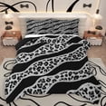 thumbnail image 1 of Homewish Black Grey Leopard Print Queen Comforter Set for Female, Fashion Lines Stripes Bedding Sets, Modern Abstract Ombre Reversible Bedding Comforter Set, Super Cozy Room Decor, 3-Piece, 1 of 8