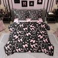 thumbnail image 1 of Homewish Black Pink Bowbnot Twin Bedding Sets 7-Piece, Dreamy Cherry Blossoms Bedding Comforter Set, Modern Fashion Initial Letter Reversible Sheet Sets, Breathable Home Decor, 1 of 8