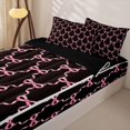 thumbnail image 1 of Homewish Black Pink Bowknot Kid Zipper Twin Comforter Sets with Fitted Sheet and 2 Pillowcases, Kawaii Cartoon Ribbon Zipper Bedding Set, Black Reversible, 4pcs, 1 of 6