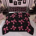 thumbnail image 1 of Homewish Black Pink Bowknot Queen Comforter Set for Kids, Kawaii Princess Ribbon Bedding Sets, Cute Cartoon Reversible Bedding Comforter Set, Super Cozy Room Decor, 3-Piece, 1 of 8