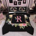 thumbnail image 1 of Homewish Black Pink Monogrammed Full Size Comforter Sets, Cartoon Initial R Letter Bedding Comforter Set, Rose Flower Butterfly Reversible Bedding Sets, Microfiber Bedroom Decor, 3 Pieces, 1 of 8