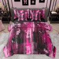 thumbnail image 1 of Homewish Black Pink Oil Printing Bedding Comforter Set 7 Pieces for Teens, Modern Stripes Abstract Full Bedding Set, Fashion Art Reversible Fitted Sheet Flat Sheet, Breathable Home Decor, 1 of 7