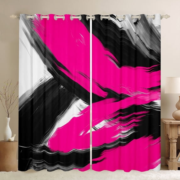 Homewish Black Pink Splash Black Out Curtains For Teens Boys Girls,Abstract Graffiti Curtains Pack of 2 (42x63 Each),Vintage Aesthetic Bedroom Curtains,Luxury Bedroom Decor