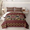 thumbnail image 1 of Homewish Black Red Aztec Quilt King,Rustic Bear King Coverlet Set,3pcs, 1 of 7