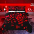 thumbnail image 1 of Homewish Black Red Honeycomb Queen Comforter Set, Chic Rectangle Square Bedding Sets, Teens Kids Boys Girls Reversible Bedding Comforter Set, Ultra Soft Bedroom Decor, 3 Pieces, 1 of 8