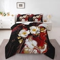 thumbnail image 1 of Homewish Black Red Marble Floral Queen Comforter Set, Modern Artwork Bedding Sets, Chic Abstract Mabrbling Reversible Bedding Comforter Set, Lightweight Room Decor, 3-Piece, 1 of 8