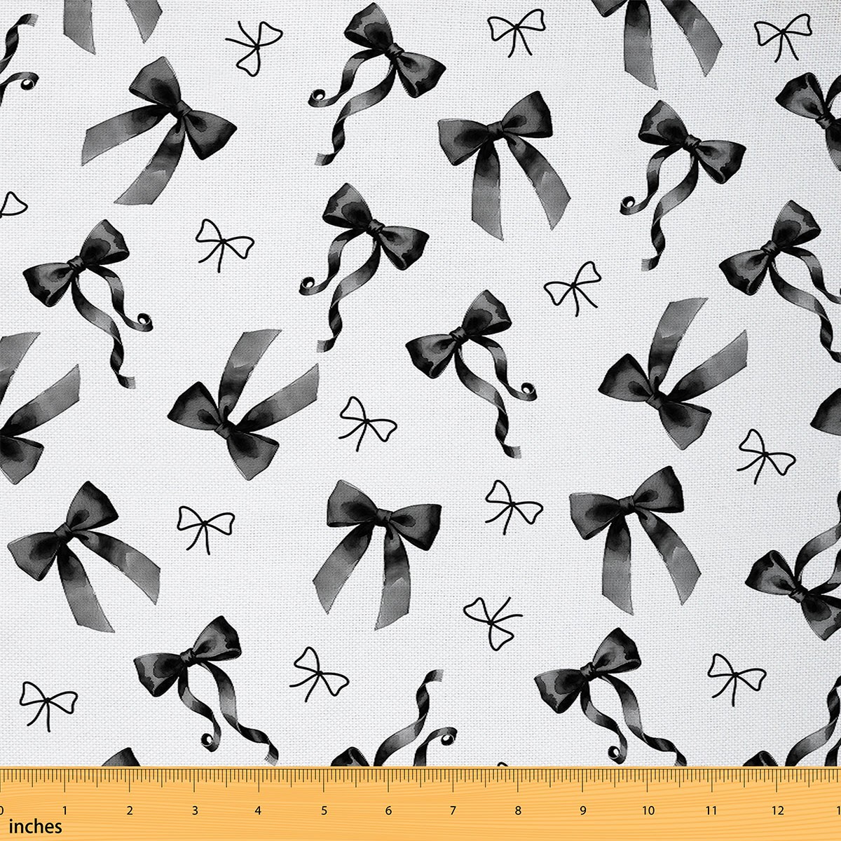 Homewish Black Ribbon Bow Fabric by the Yard 2 Yards for Girls, Kawaii Princess Cartoon Sewing Fabric, Cute Bow-tie Fabric for Sewing, Luxury Bedroom Decor