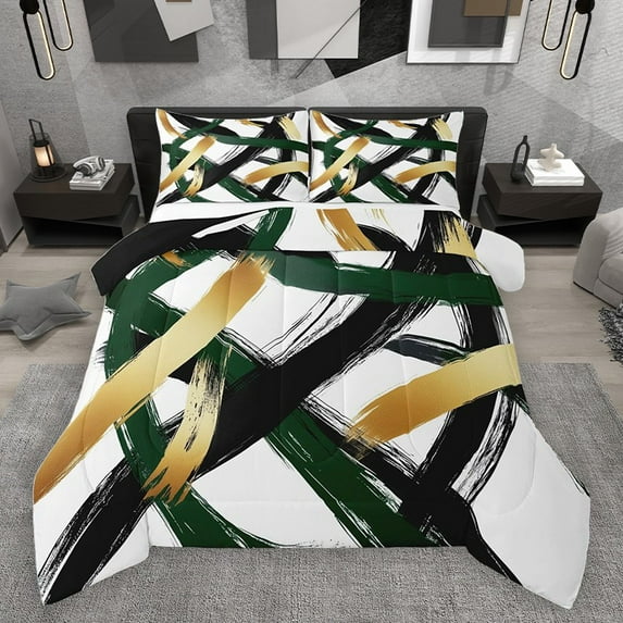 Homewish Black Stripes 3 Pieces Queen Comforter Set for Teens Boys Girls,Geometric Lines Ultra Soft Bedding Sets,Vintage Aesthetic Bedding Comforter Set,Breathable Home Decor,Reversible