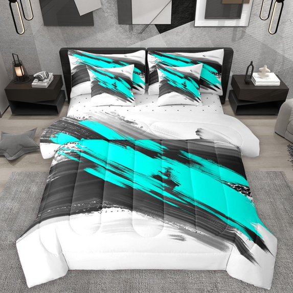Homewish Black Teal Splash 7-Piece Bedding Comforter Set For Teens Boys Girls,Abstract Graffiti King Bedding Sets,Vintage Aesthetic Ultra Soft Bed Sheets,Luxury Bedroom Decor,Reversible