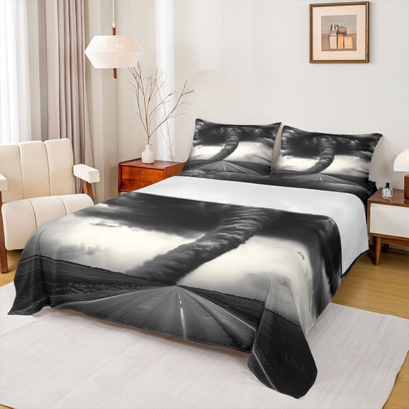 Homewish Black Tornado 4 Pieces Queen Sheet Sets for Female Men Adults,Natural Disaster Ultra Soft Flat Sheet,Abstract Nature Theme Queen Fitted Sheet,Lightweight Room Decor