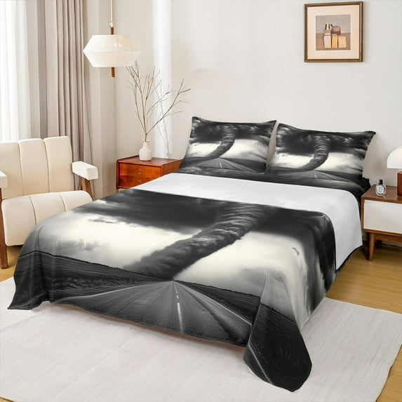 Homewish Black Tornado Twin Sheet Sets 3pcs for Female Men Adults,Natural Disaster Twin Fitted Sheet Microfiber,Abstract Nature Theme Breathable Flat Sheet,Lightweight Room Decor