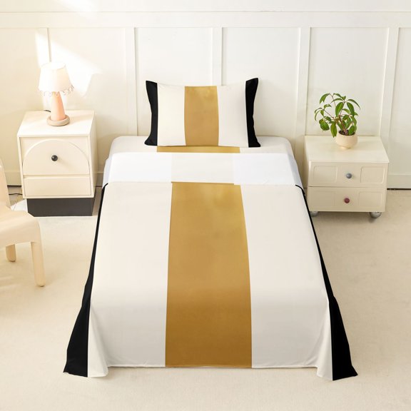 Homewish Black Vertical Stripes Twin Sheets,Modern Minimalist Bedding,3 Pieces,1 Fitted Sheet and 1 Pillowcase