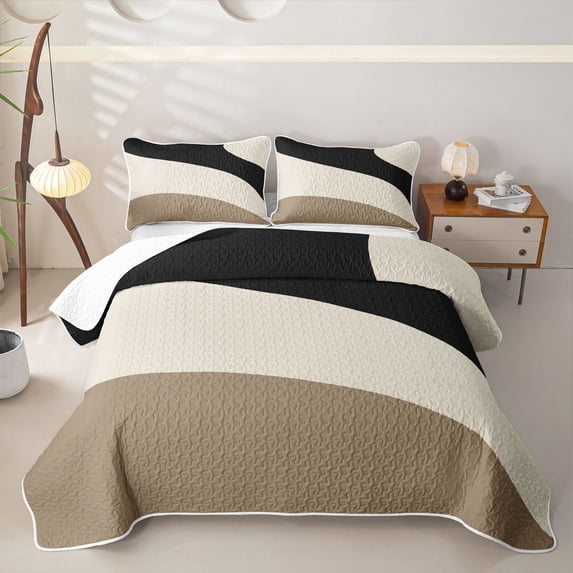 Homewish Black Wavy Stripes Twin Quilt Set,Contemporary Aesthetic Twin Coverlet Set,2-Piece