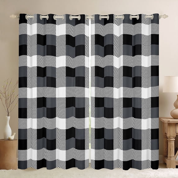 Homewish Black White Buffalo Black Out Curtains for Teens, Chic Checkered Square Curtains Pack of 2 (42x63 Each), Modern Fashion Bedroom Curtains, Curtains Blackout Home Decor