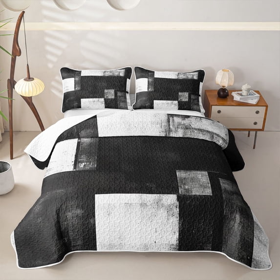 Homewish Black White Checkered Twin Quilt Set,Contemporary Aesthetic Twin Coverlet Set,2 Pieces