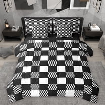 Homewish Black White Grid 7-Piece Twin Bedding Sets For Kids Children Teens,Geometric Buffalo Bedding Comforter Set,Minimalist Abstract Breathable Sheet Sets,Microfiber Bedroom Decor,Reversible