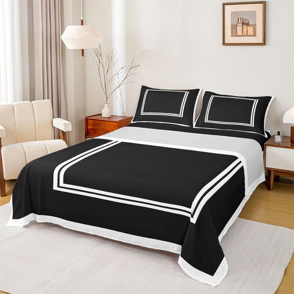 Homewish Black White Stripes Bed Sheets for Men, Abstract Ombre Line King Sheets, Simple Fashion Style Sheet Set, Super Cozy Room Decor, 4pcs