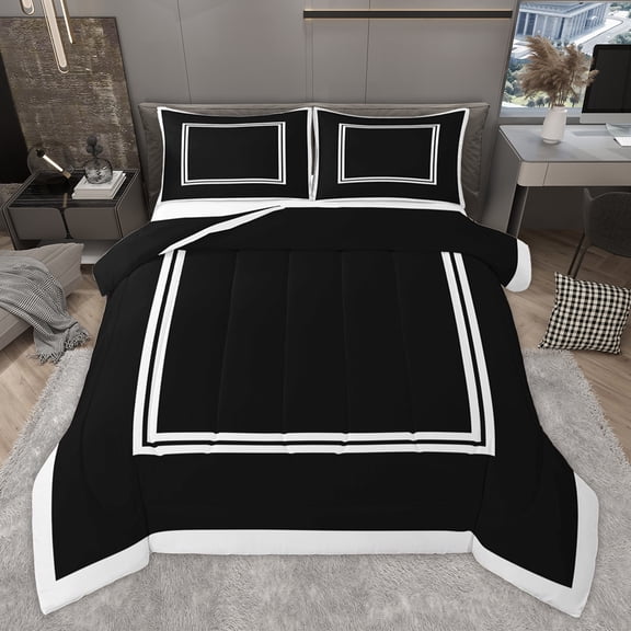 Homewish Black White Stripes Bedding Comforter Set for Men, Abstract Ombre Line Twin Comforter Sets, Simple Fashion Style Reversible Bedding Set, Super Cozy Room Decor, 2pcs