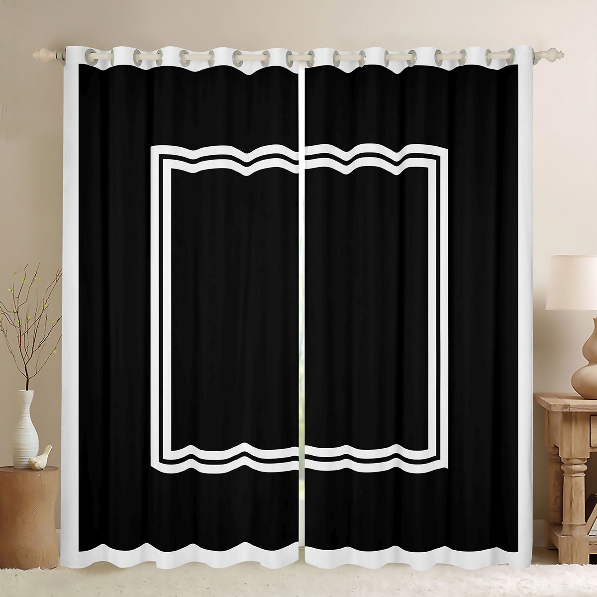 Homewish Black White Stripes Black Out Curtains for Men, Abstract Ombre ...