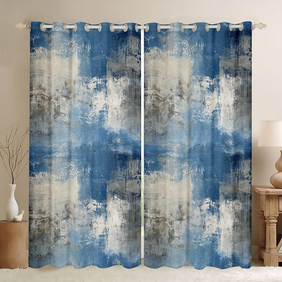 Homewish Blue Abstract Plaid Blackout Curtains Set of 2 (52x84 Each),Geometric Art Curtain