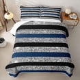 thumbnail image 1 of Homewish Blue Black Gray Striped Twin Quilt Set, Bling Printed Aesthetic Twin Coverlet Set, 2 Pieces 1 Bedspread and 1 Pillowcase, 1 of 7