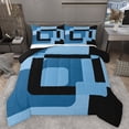 thumbnail image 1 of Homewish Blue Black Square Full Size Comforter Sets,Geometric Desgin Bedding Comforter Set,Modern Art Bedding Sets For Adults,Luxury Bedroom Decor Reversible,3pcs, 1 of 8