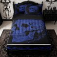 thumbnail image 1 of Homewish Blue Boho Skull Zipper Twin Comforter Sets with Fitted Sheet and 2 Pillowcases for Women Men, Vintage Paisley Style Zipper Bedding Set, Black Reversible, 4 Pieces, 1 of 6