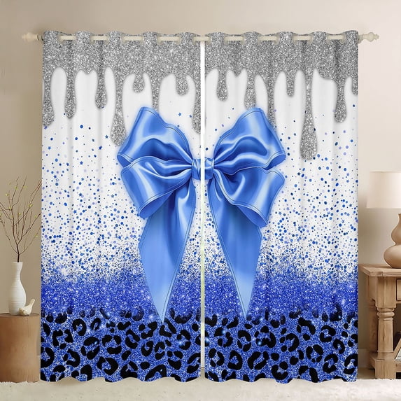 Homewish Blue Bow Blackout Curtains for Girls, Glitter Ice Cream Drip Curtains Pack of 2 (42x84 Each)