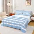 thumbnail image 1 of Homewish Blue Buffalo Plaid Queen Sheet Sets for Adult, Fashion Stripe Lines Flat Sheet, Chic US Flag Queen Fitted Sheet, Lightweight Room Decor, 4-Piece, 1 of 7