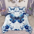thumbnail image 1 of Homewish Blue Butterfly 3 Pieces Queen Comforter Set For Girls Teens Adults,Exotic Style Ultra Soft Bedding Sets,Chic Floral Flowers Bedding Comforter Set,Super Cozy Room Decor,Reversible, 1 of 8