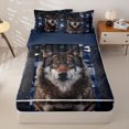 thumbnail image 1 of Homewish Blue Camo Us Flag Wolf Print Zipper Full Size Comforter Sets with Fitted Sheet and 2 Pillowcases,Patriotic Wildlife Zipper Bedding Set For Men And Women,Reversible,4-Piece, 1 of 7
