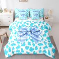 thumbnail image 1 of Homewish Blue Cartoon Bowknot Twin Bedding Sets 7-Piece for Kids, Princess Ribbon Style Bedding Comforter Set, Modern Cheetah Print Reversible Sheet Sets, Lightweight Room Decor, 1 of 7
