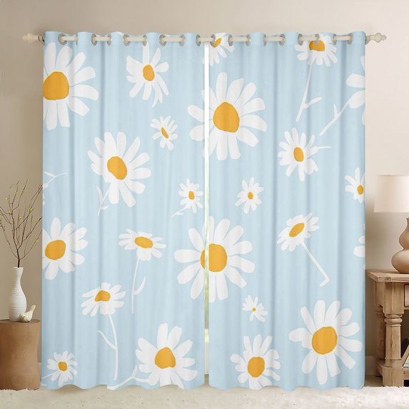 Homewish Blue Cartoon Groovy Black Out Curtains for Kid, Kawaii Daisy Flower Curtains Pack of 2 (42x63 Each), Rustic Floral Bedroom Curtains, Curtains and Drapes Decor