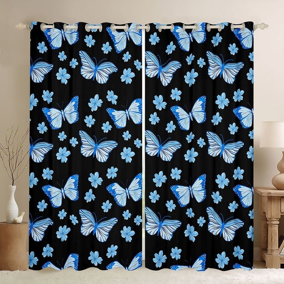 Homewish Blue Cherry Blossoms Curtains Pack of 2 (42x84 Each), Cartoon Magic Butterfly Curtains Blackout, Teens Kids Boys Girls Bedroom Curtains, Blackout Curtains Bedroom Decor