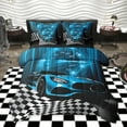 thumbnail image 1 of Homewish Blue Chic Automobile Twin Bedding Sets 7-Piece, Modern Checkered Flag Bedding Comforter Set, Extreme Sports Lover Reversible Sheet Sets, Lightweight Room Decor, 1 of 7