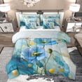 thumbnail image 1 of Homewish Blue Flower Floral Twin Bedding Sets 7-Piece for Women, Fashion Marble Artwork Bedding Comforter Set, Splash Watercolor Reversible Sheet Sets, Luxury Bedroom Decor, 1 of 7